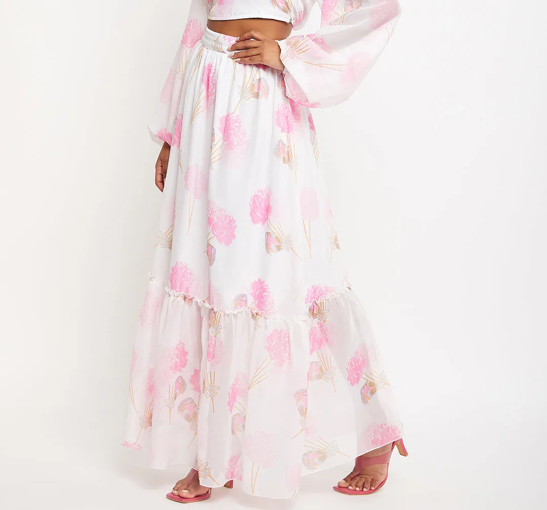 Floral Printed Maxi Flared Skirt
