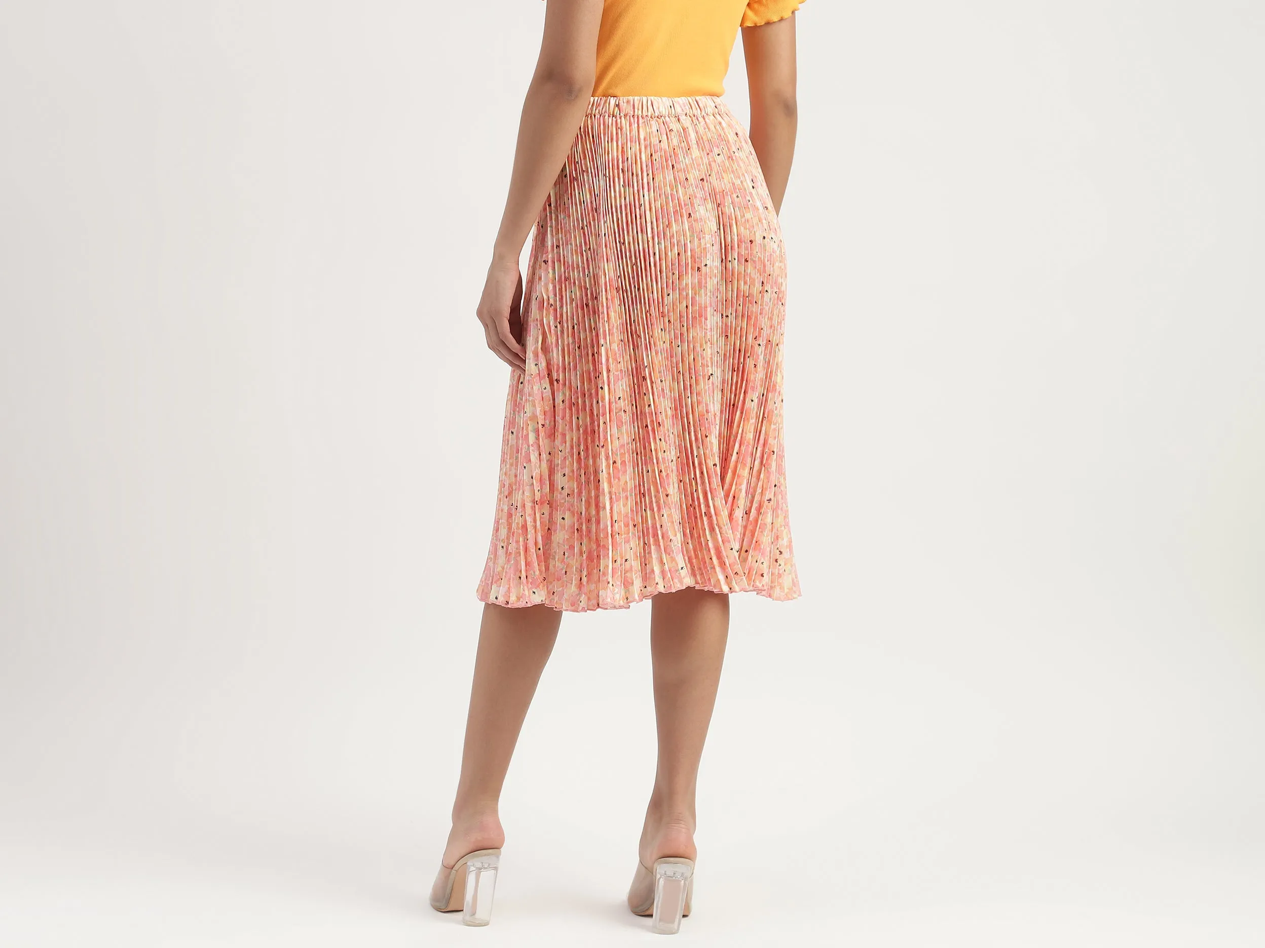 Floral Printed Pleated A-Line Midi Skirt