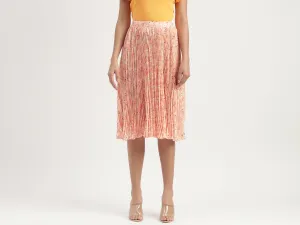 Floral Printed Pleated A-Line Midi Skirt
