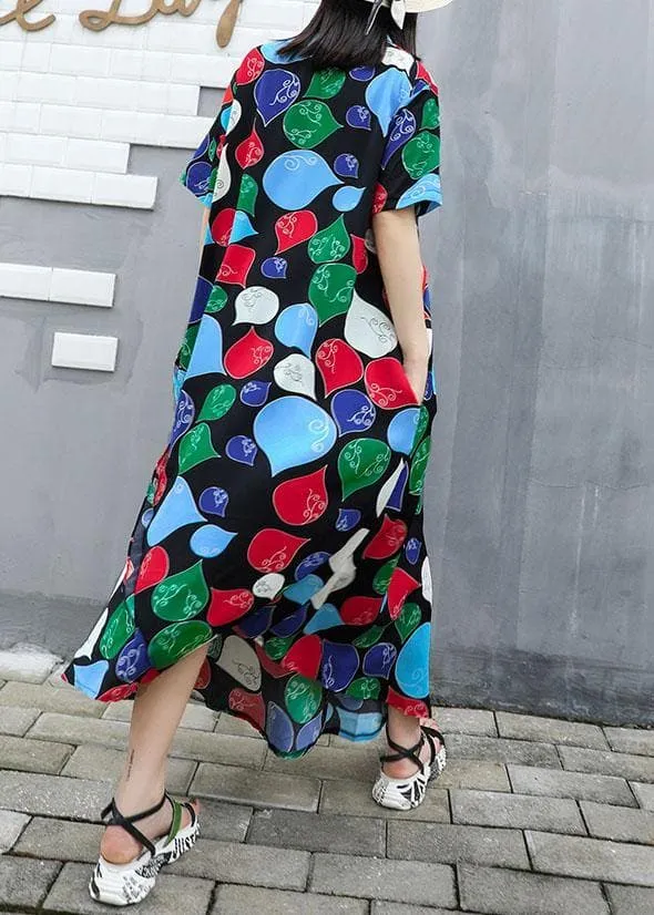 French prints cotton Tunics ruffles waist summer Dresses