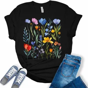 GyftWear Floral Shirt Boho Tops Vintage Cottagecore Plus Size Graphic Tees for Women