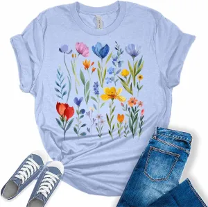 GyftWear Floral Shirt Boho Tops Vintage Cottagecore Plus Size Graphic Tees for Women