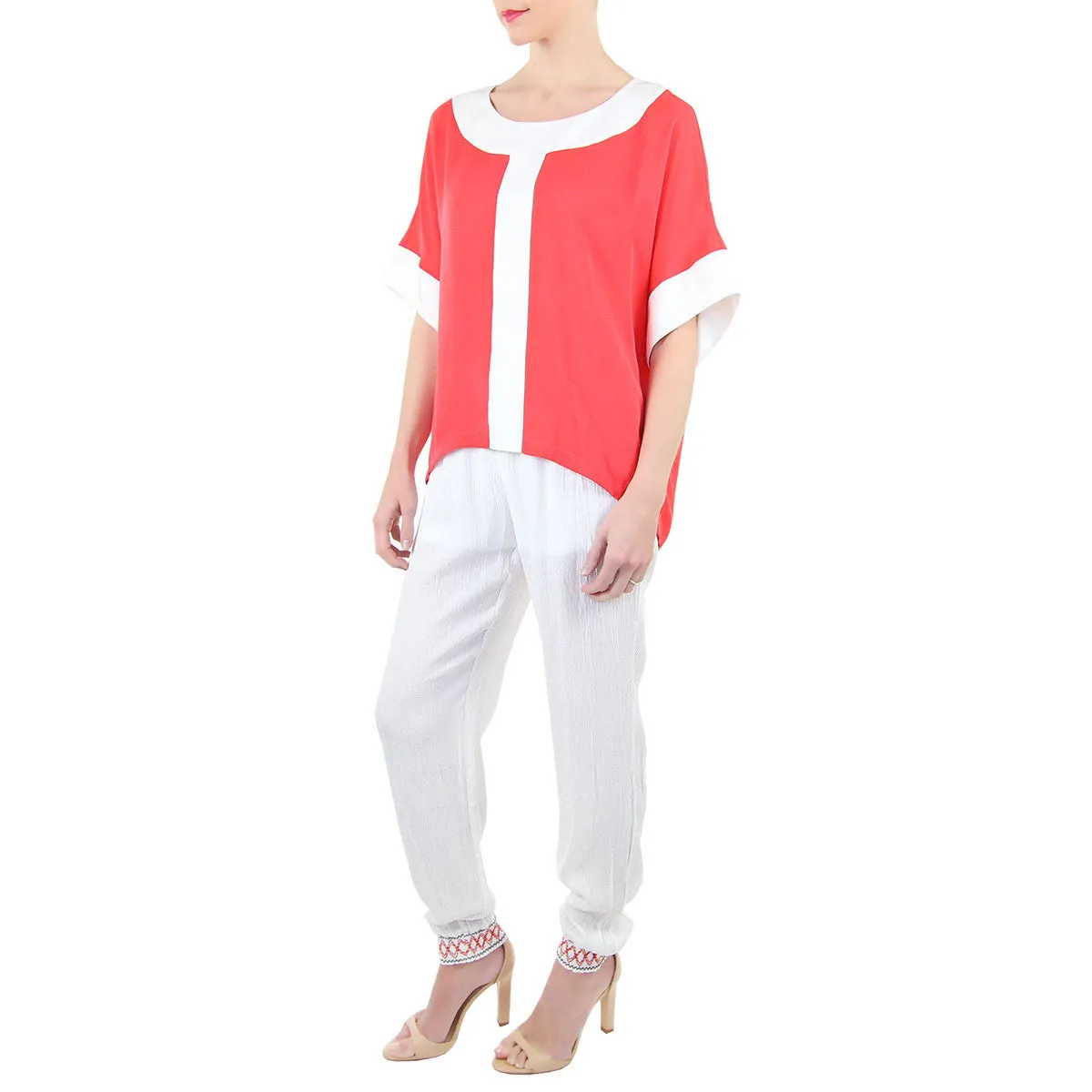 Hadley Tunic in Coral and White