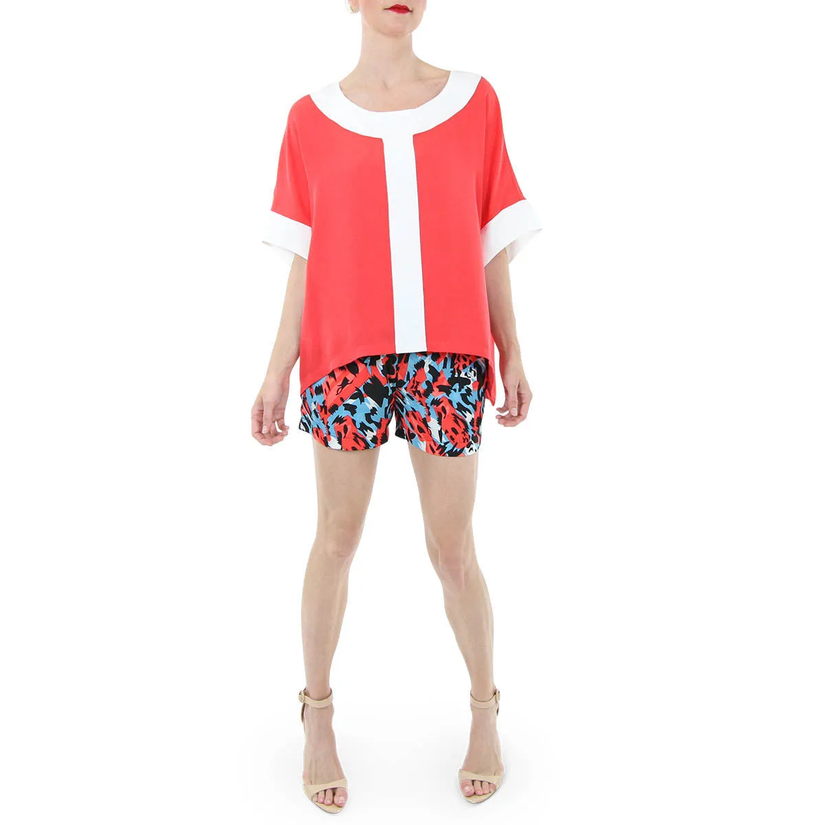 Hadley Tunic in Coral and White