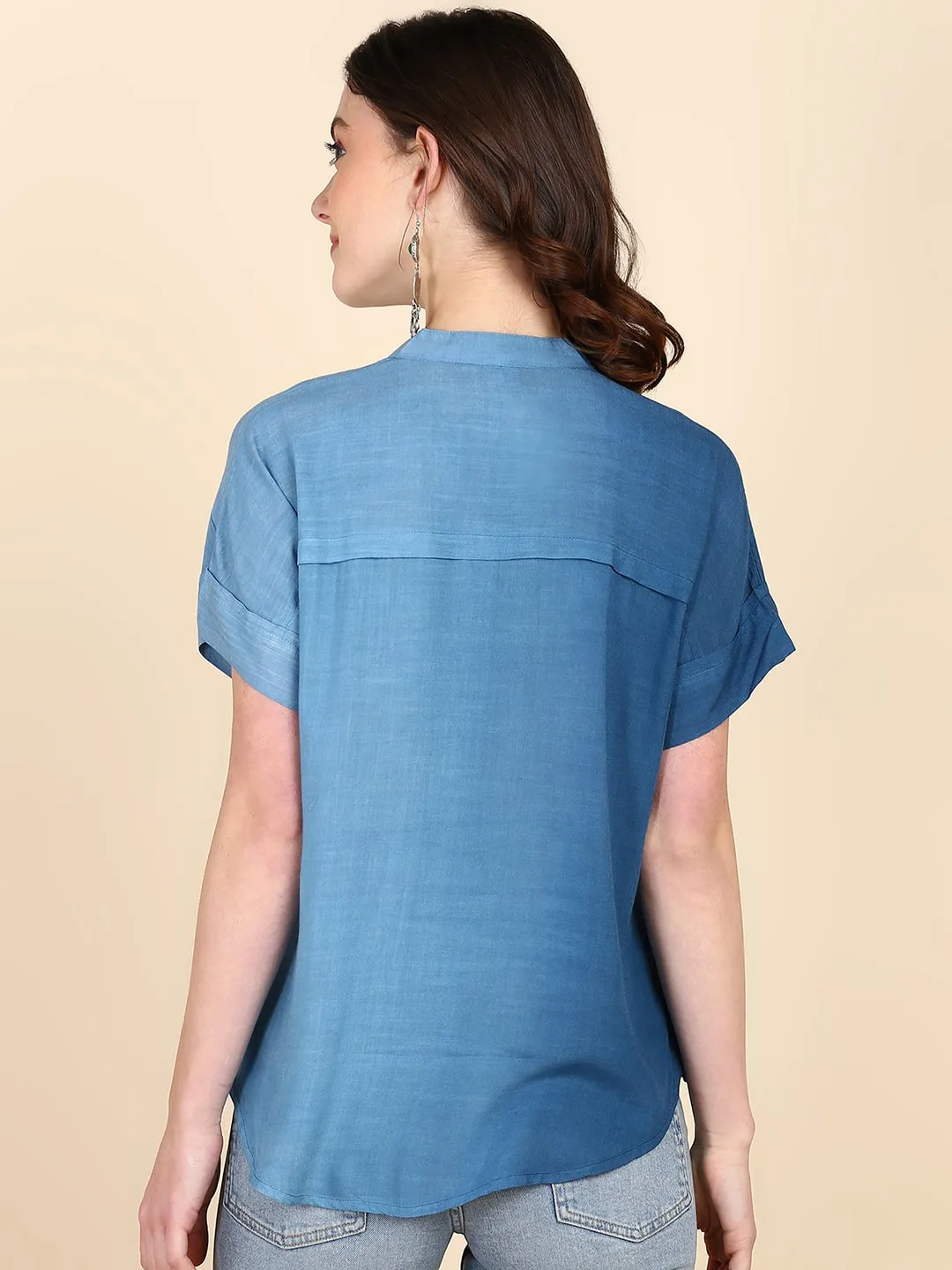 Half Sleeves Ombre Dyed Fitted Rayon Top