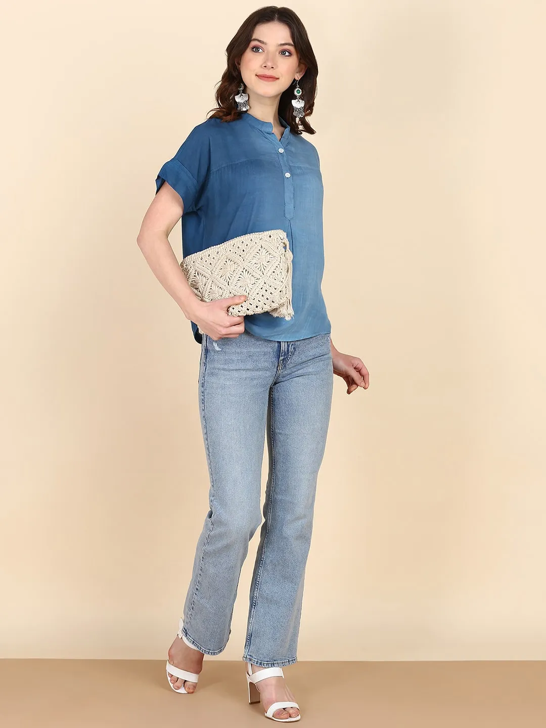 Half Sleeves Ombre Dyed Fitted Rayon Top