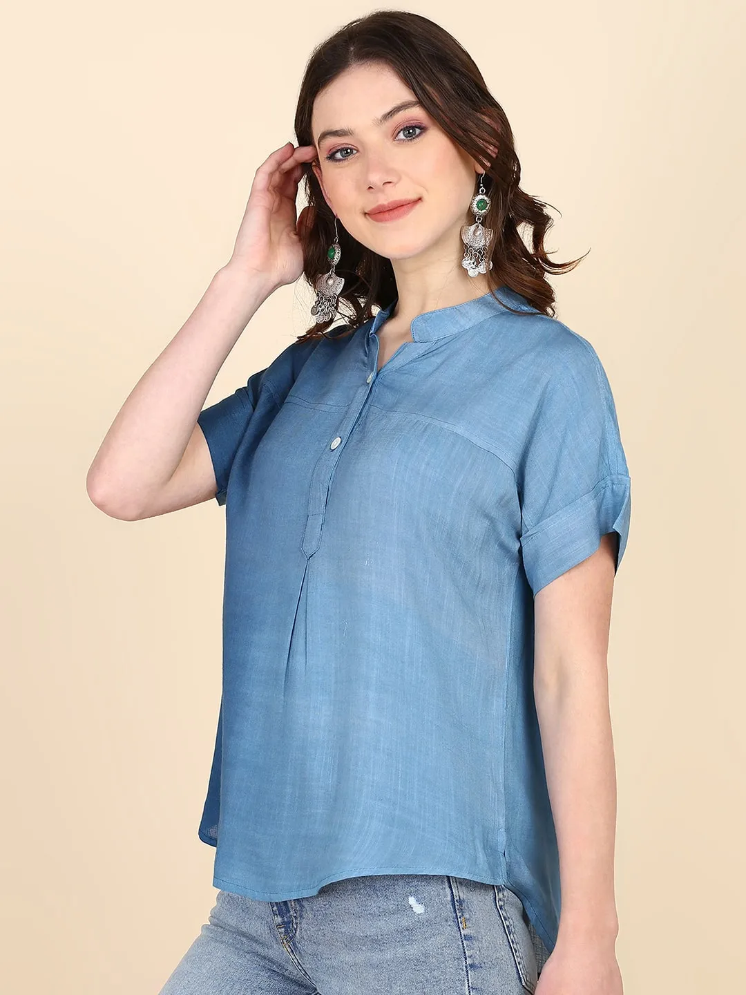 Half Sleeves Ombre Dyed Fitted Rayon Top