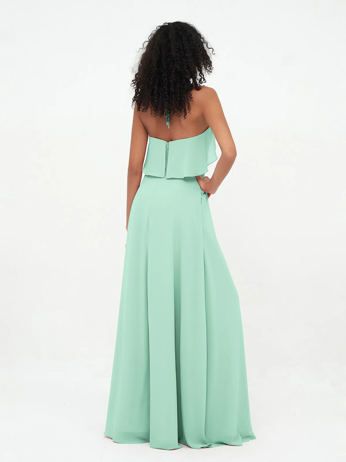 Halter Strap Chiffon Long Bridesmaid Dresses Mint Green