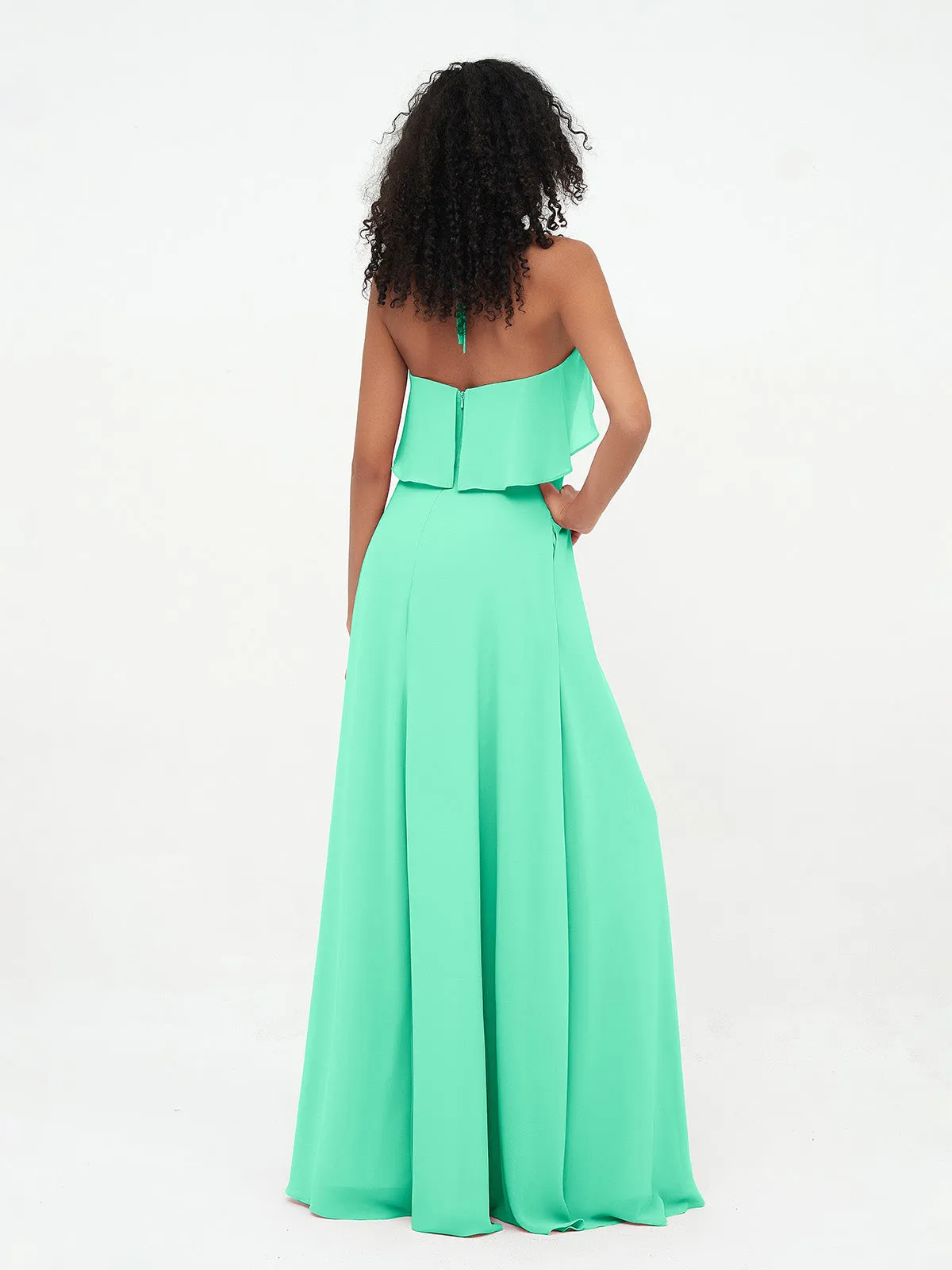 Halter Strap Chiffon Long Bridesmaid Dresses Turquoise