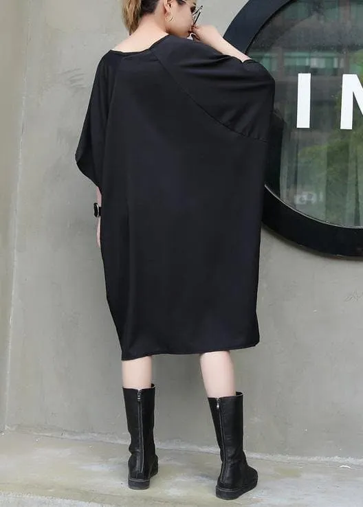 Handmade black Cotton Tunics side ruffles Knee summer Dresses