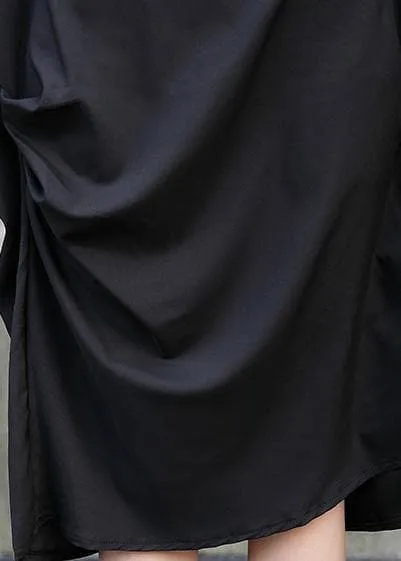 Handmade black Cotton Tunics side ruffles Knee summer Dresses