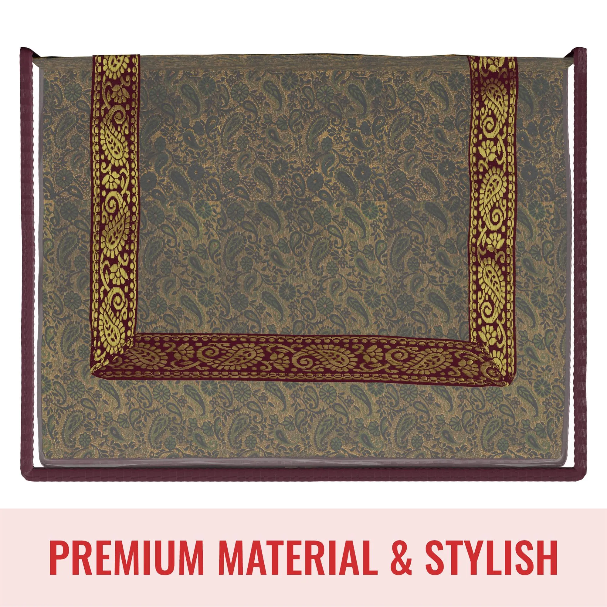 Heart Home Saree Cover | Clothes Storage Bag | Storage Organizer Bag | Zip Closure Saree Cover | Transparent Wardrobe Organizer | U Gota Lace Carry-Design | 6 Inch | Maroon