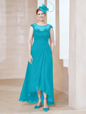 Illusion Lace Neckline Asymmetrical A-Line Dress Jade