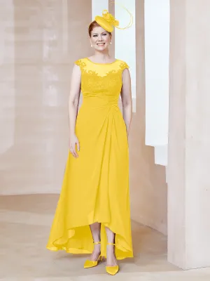 Illusion Lace Neckline Asymmetrical A-Line Dress Marigold