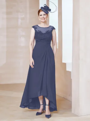 Illusion Lace Neckline Asymmetrical A-Line Dress Stormy