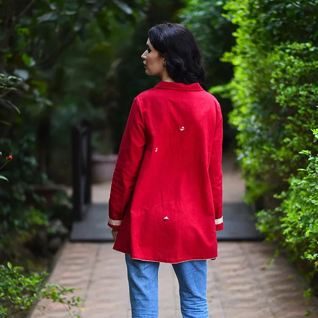India Burgundy Embroidered Cotton Khadi Shirt