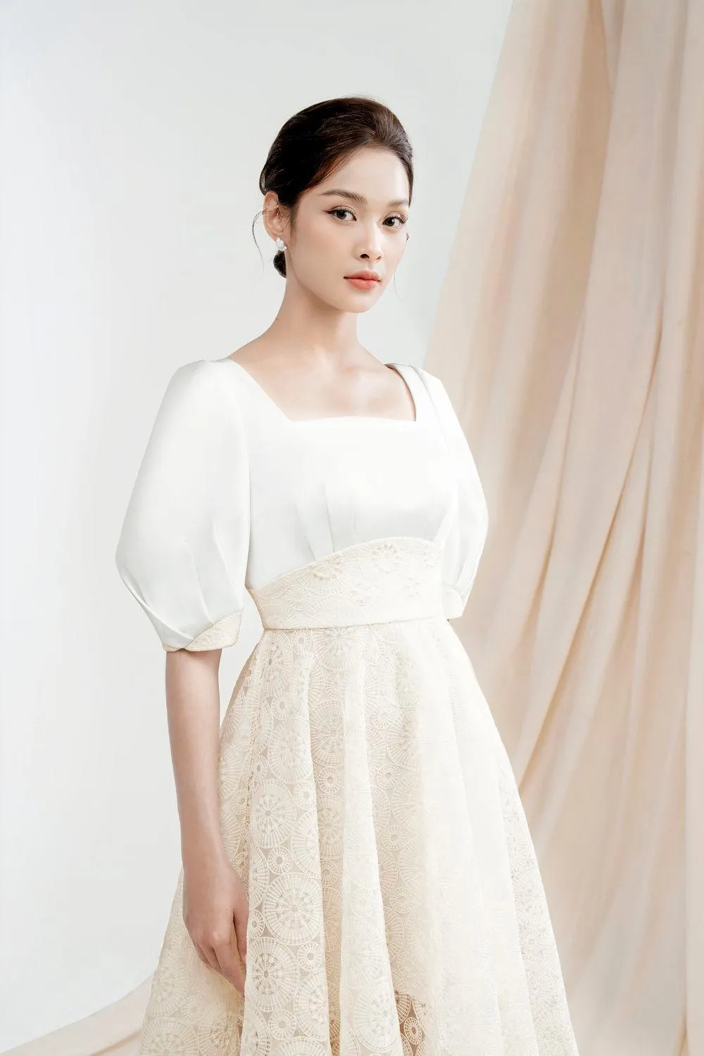 Jane A-line Square Neck Silk Lace Midi Dress