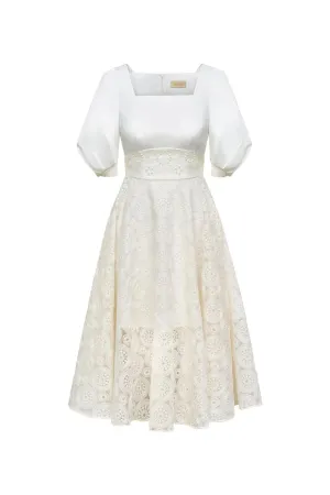 Jane A-line Square Neck Silk Lace Midi Dress