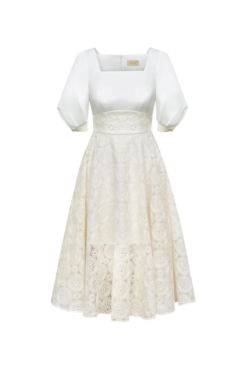 Jane A-line Square Neck Silk Lace Midi Dress