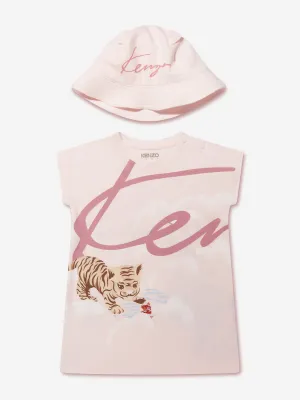 KENZO Baby Girls Organic Cotton Dress And Hat Set in Pink