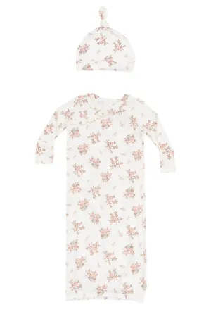 KIMONO GOWN AND HAT SET - VINTAGE ROSEBUDS - 0-3M