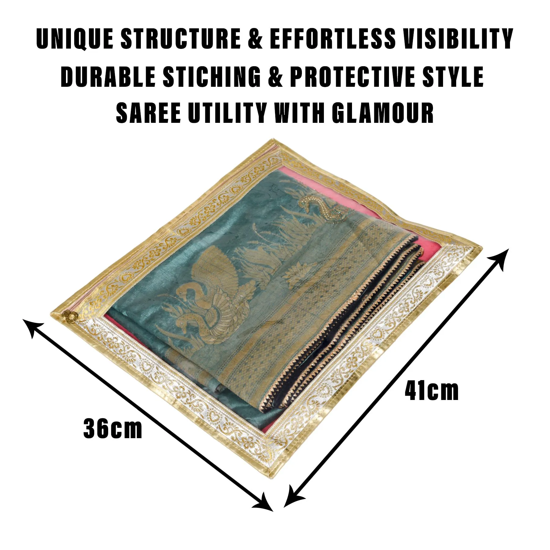 Kuber Industries Saree Cover | Clothes Storage Bag | Single Packing Saree with Zip Closure | Wardrobe Organizer | Cloth Stoarge Organizer | 4 Side Lace Saree Cover | Pack of 12 | Light Pink