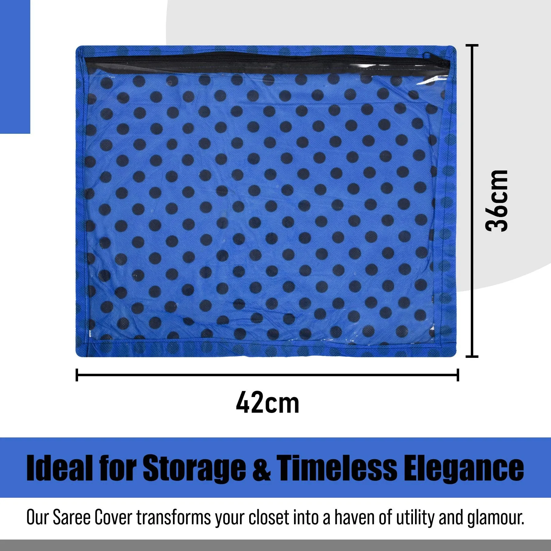 Kuber Industries Saree Cover | Clothes Storage Bag | Single Packing Saree with Zip Closure | Wardrobe Organizer | Cloth Stoarge Organizer | Dot Design | Pack of 12 | Blue