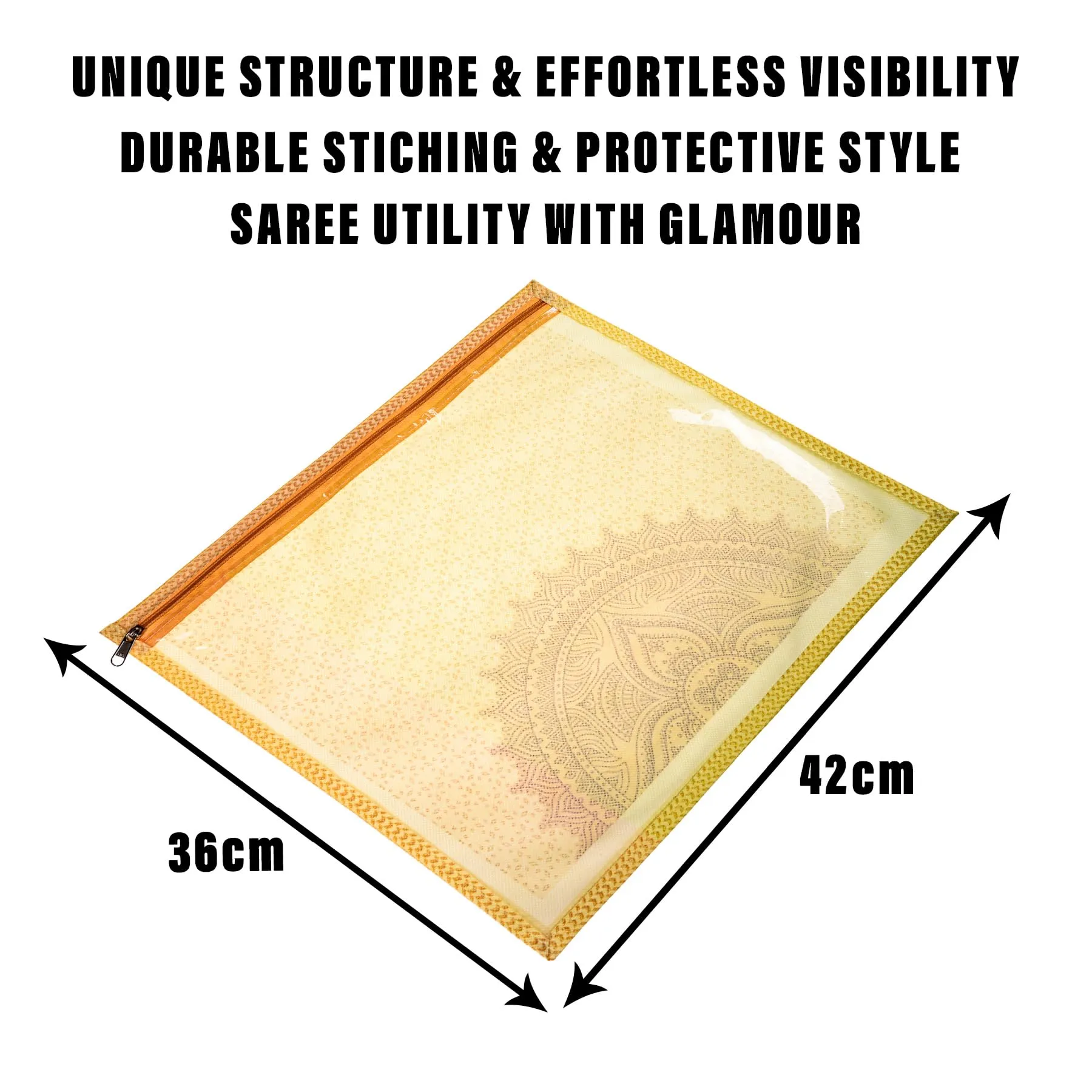 Kuber Industries Saree Cover | Clothes Storage Bag | Single Packing Saree with Zip Closure | Wardrobe Organizer | Cloth Storage Organizer | Rangoli Design | Pack of 12 | Cream