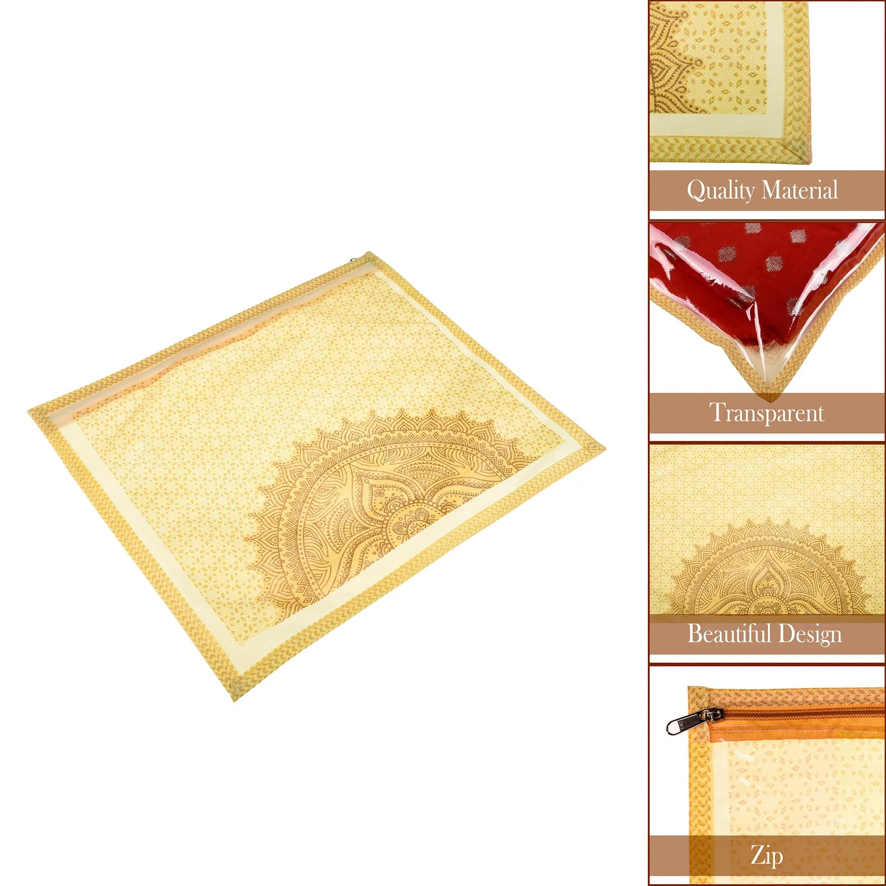 Kuber Industries Saree Cover | Clothes Storage Bag | Single Packing Saree with Zip Closure | Wardrobe Organizer | Cloth Storage Organizer | Rangoli Design | Pack of 12 | Cream
