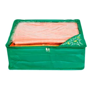 Kuber Industries Saree Cover | Clothes Storage Bag | Storage Organizer Bag | Zip Closure Saree Cover | Wardrobe Organizer | Side Embroidery Saree Cover | 6 Inch | Green