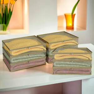 Kuber Industries Saree Cover | Clothes Storage Bag | Suit Packing Cover | Cloth Stoarge Organizer | Wardrobe Cloth Storage Organiser with Zip | Mesh Transparent | 3 Inch | Pack of 9 | Gold