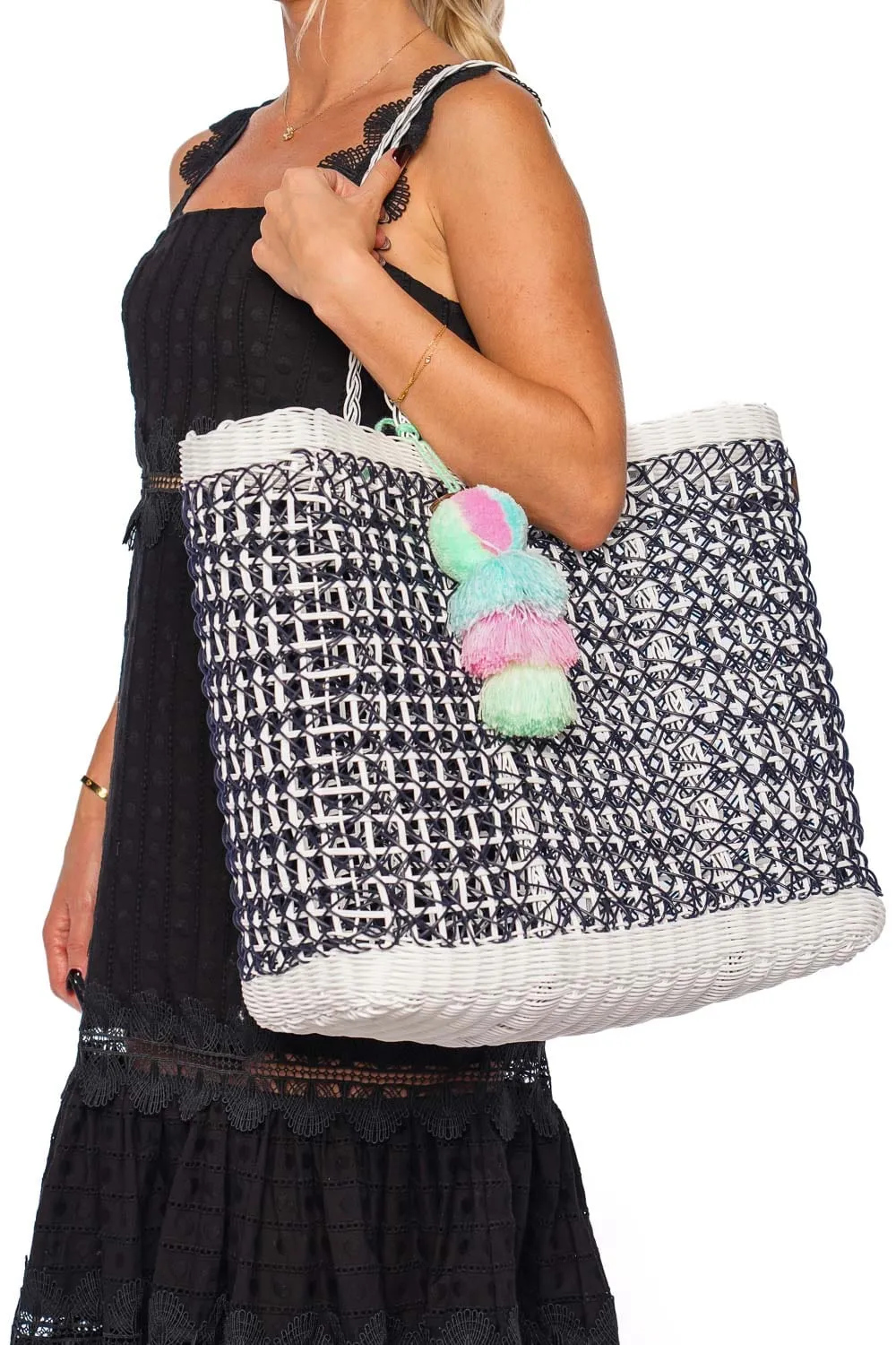 Large Navy Coastal Cable Citron Tote