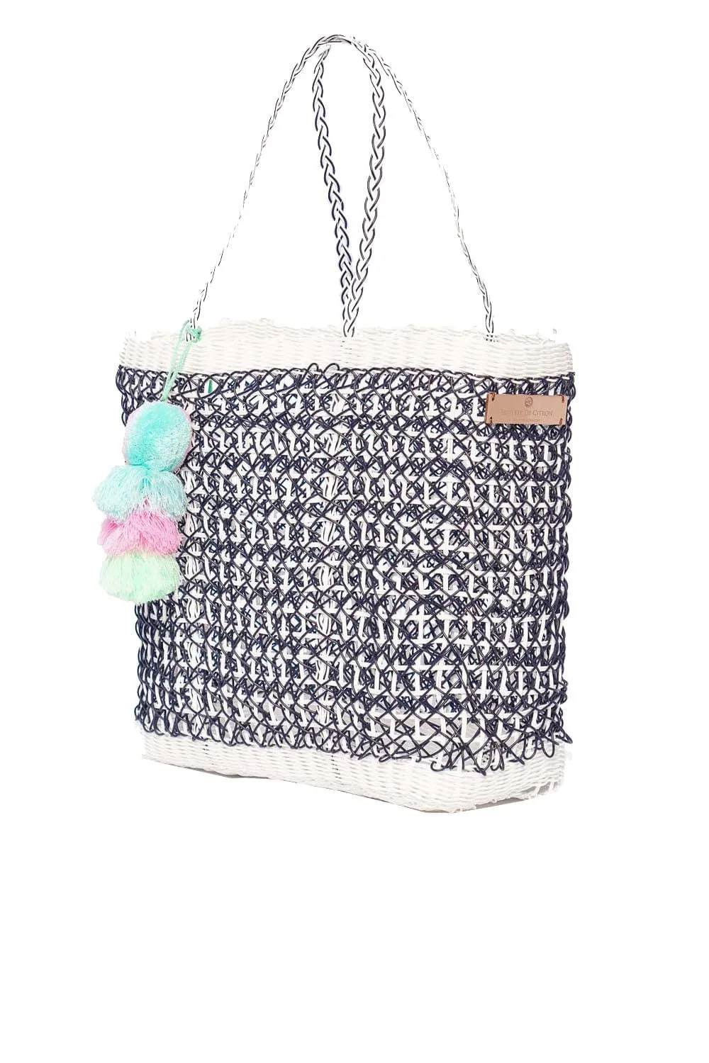 Large Navy Coastal Cable Citron Tote