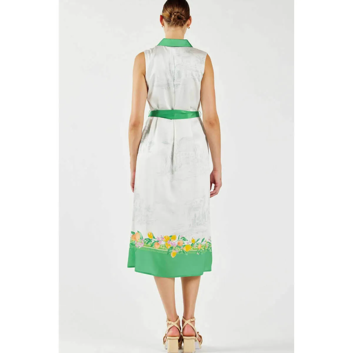 Lemon Garden Print Button Down Shirt Dress