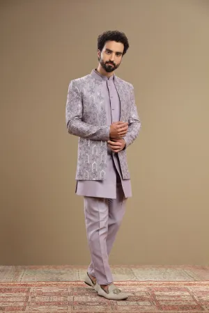 lilac indowestern Hand embroidered  in floral motif