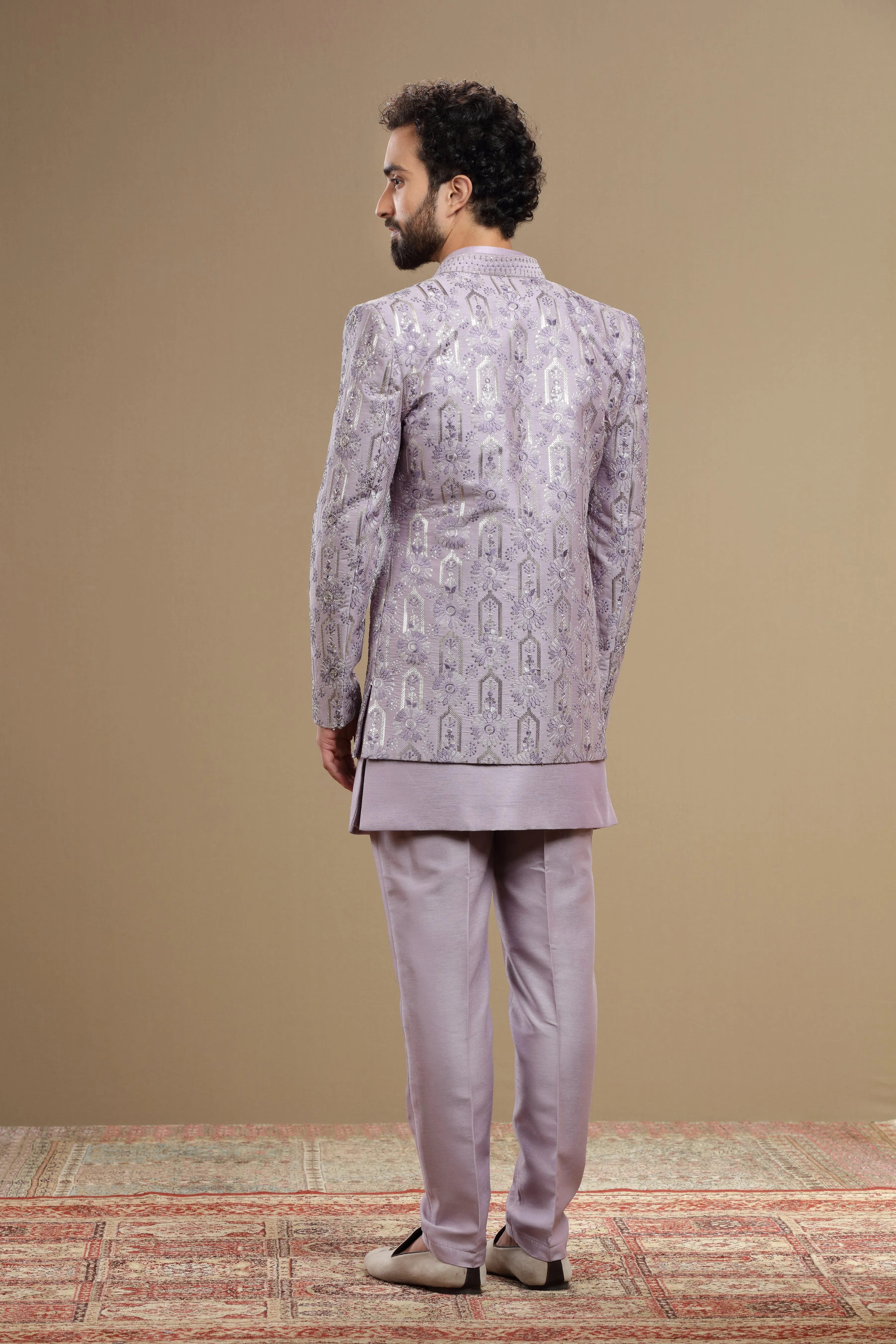 lilac indowestern Hand embroidered  in floral motif