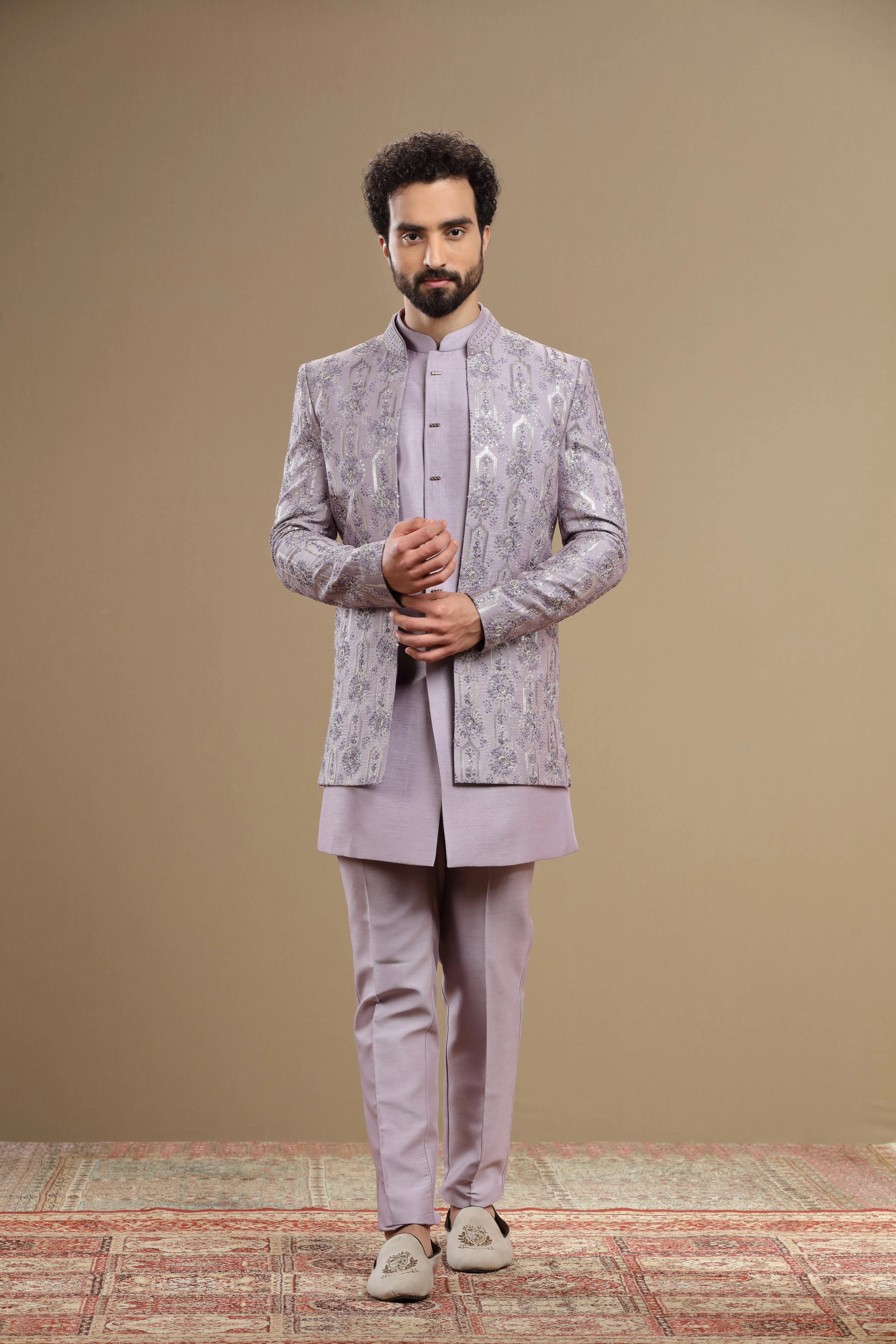 lilac indowestern Hand embroidered  in floral motif