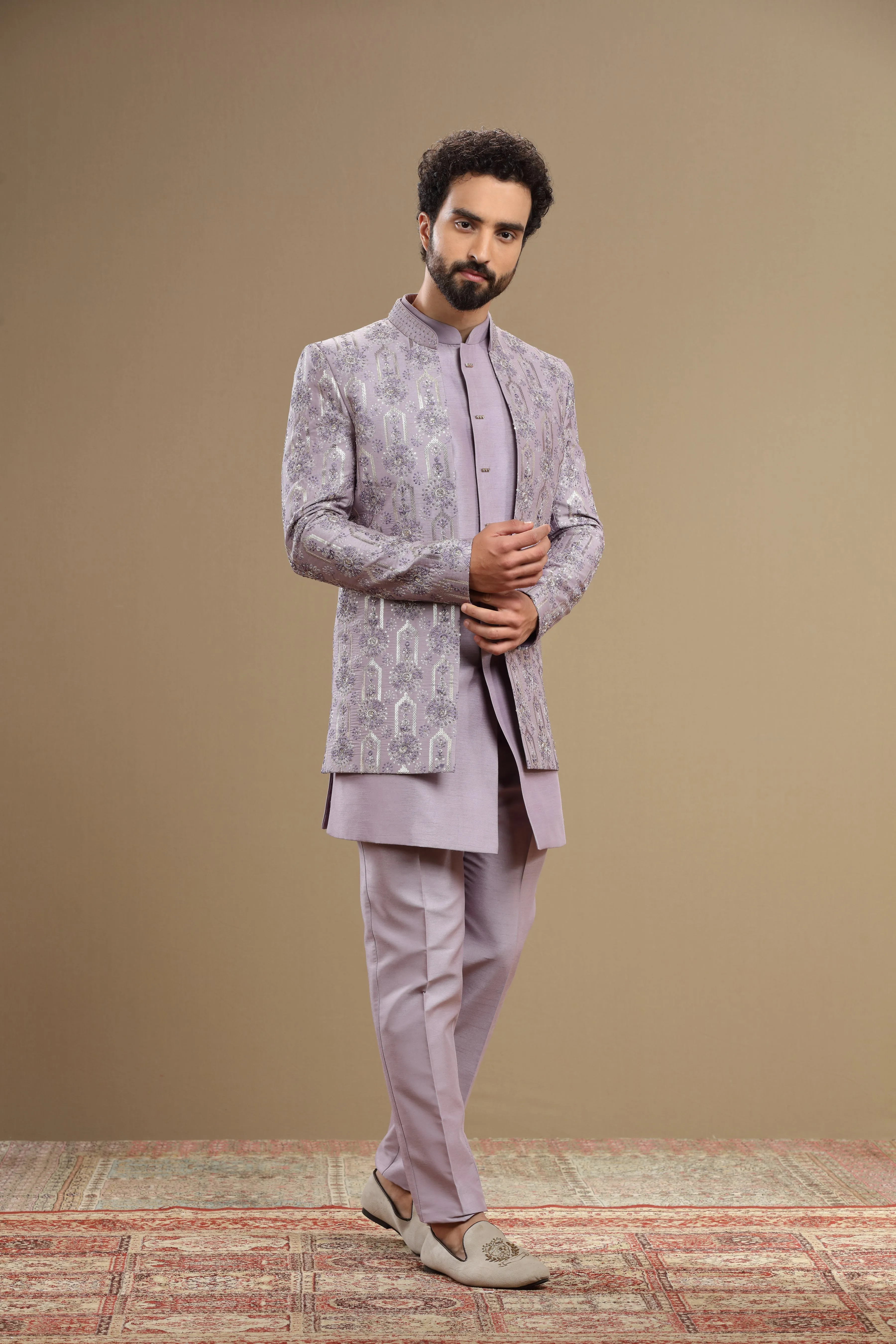 lilac indowestern Hand embroidered  in floral motif