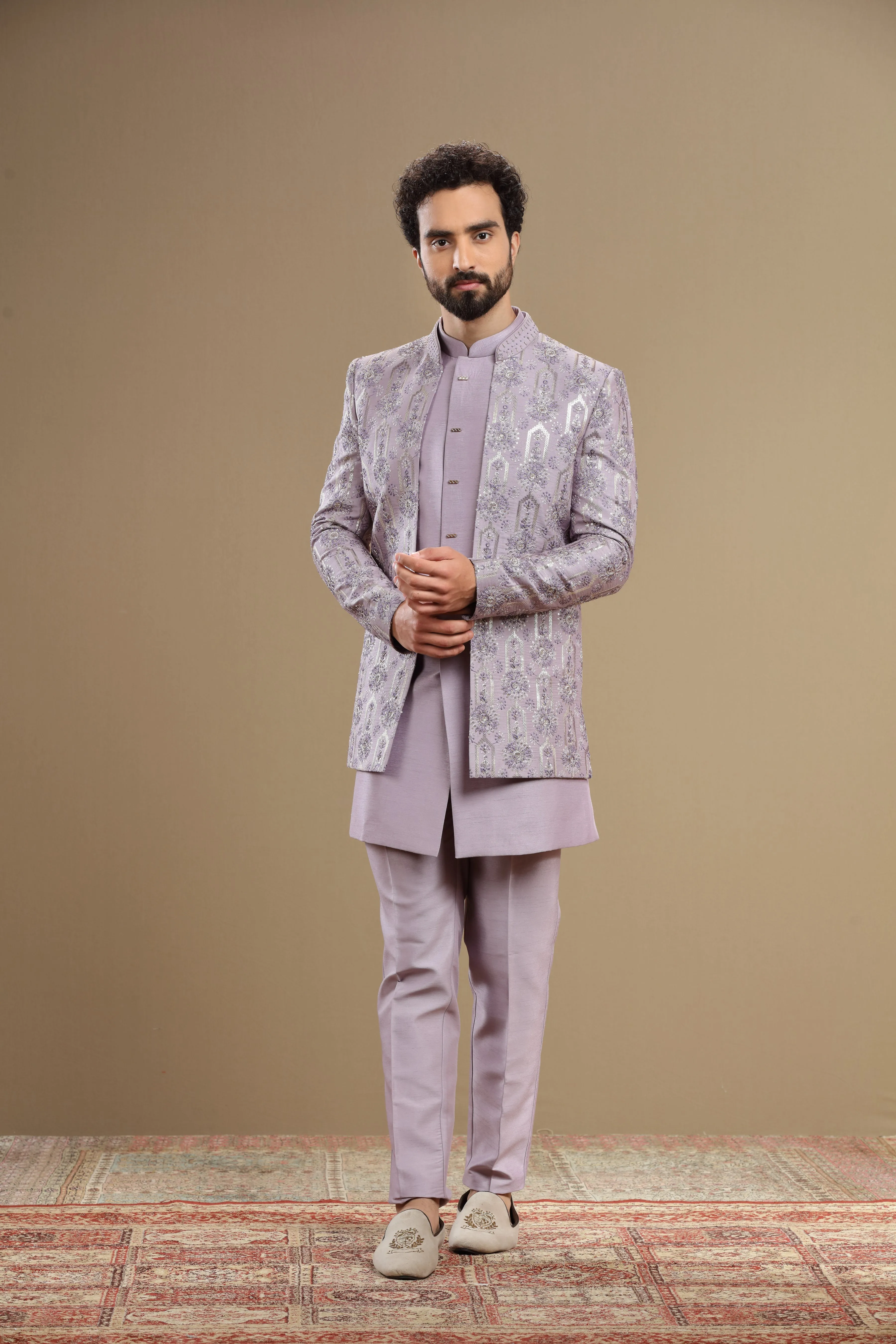 lilac indowestern Hand embroidered  in floral motif