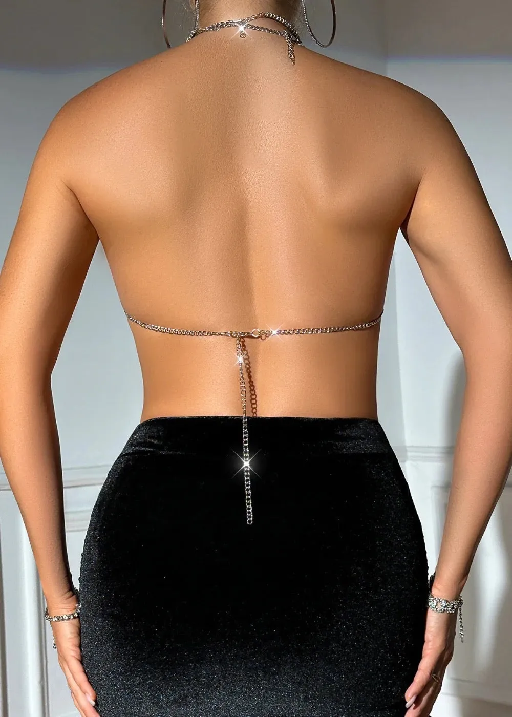 Lips Shape Sequin Metallic Halter Top