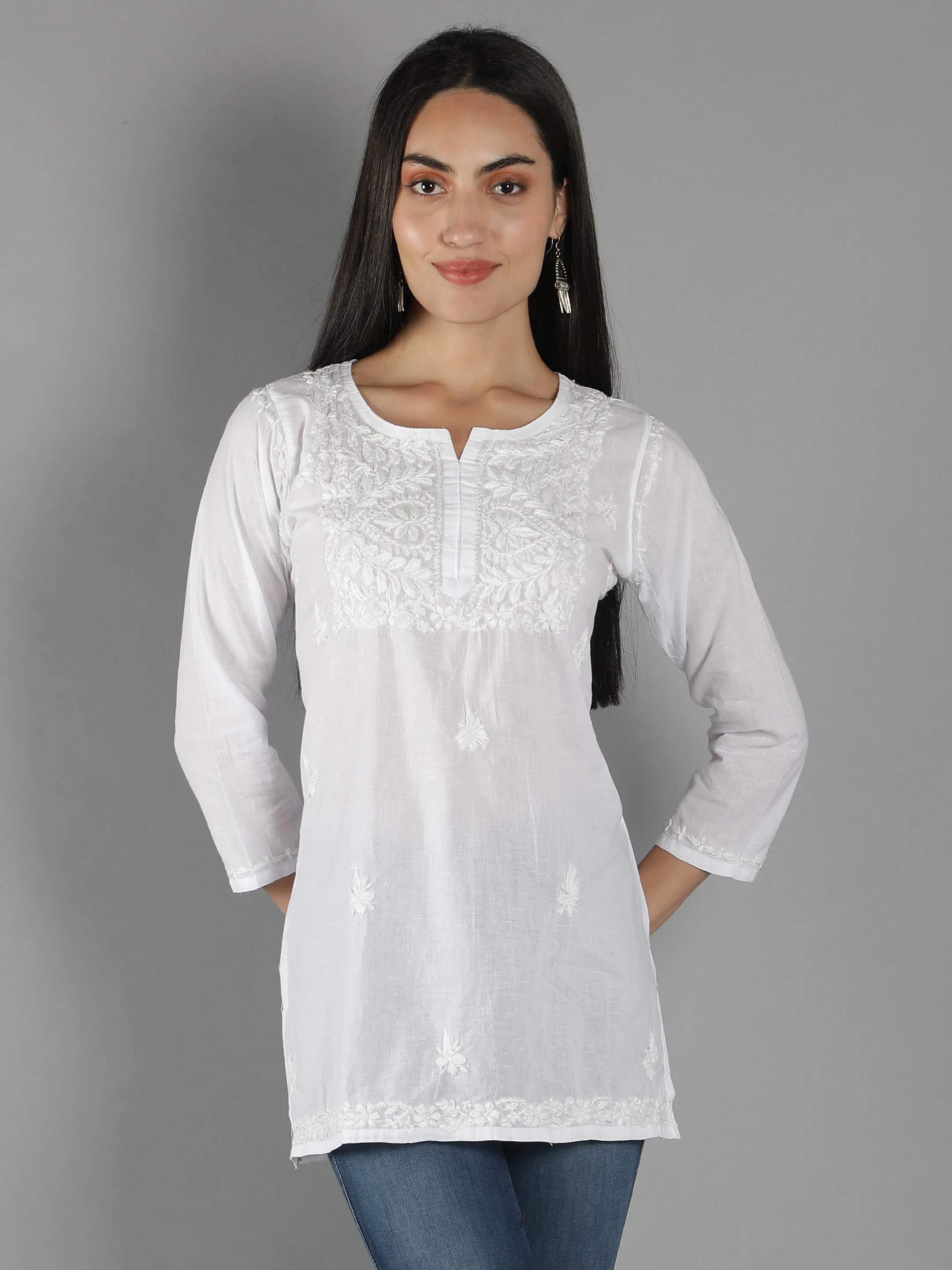 Lucknowi Chikankari White Cotton Top Tunic