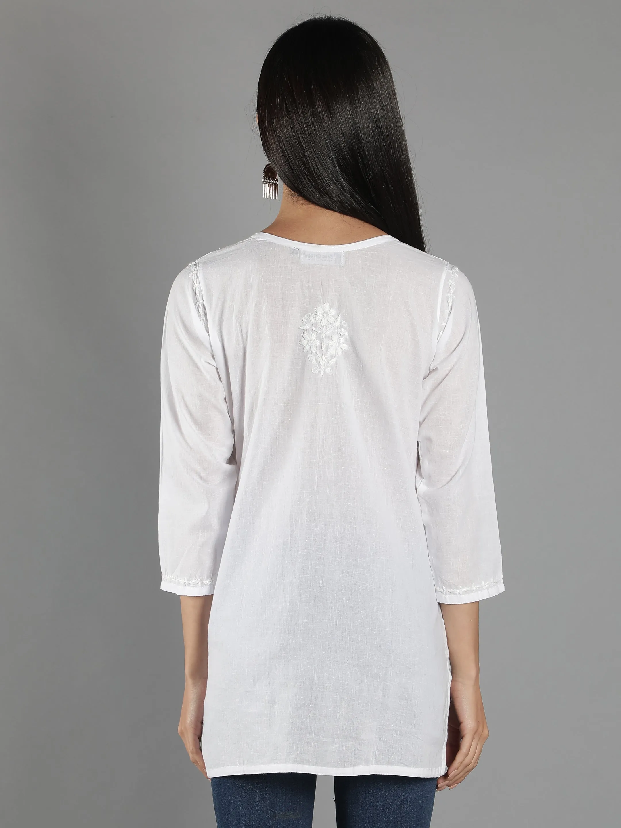 Lucknowi Chikankari White Cotton Top Tunic