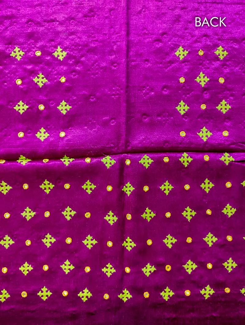 Magenta  Mashru Embroidered Blouse Fabric