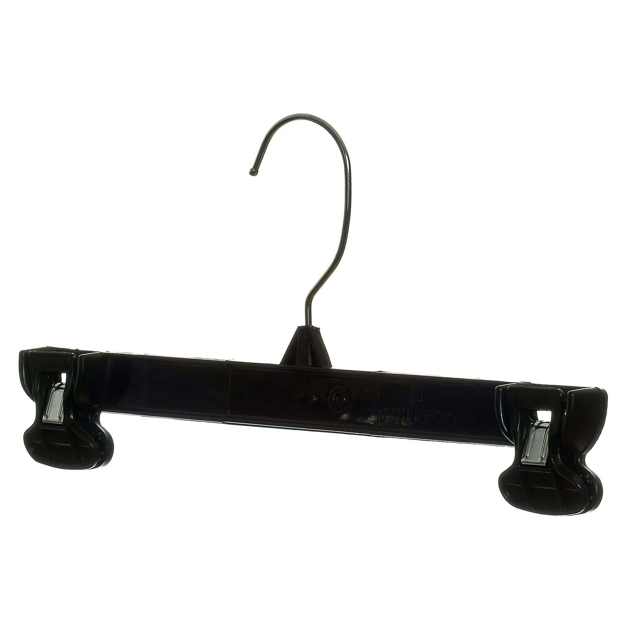 Mainetti 6012, 12" Black Plastic, Pant Skirt Slack Bottom Hangers, with turnable metal hook, sturdy plastic non-slip clips
