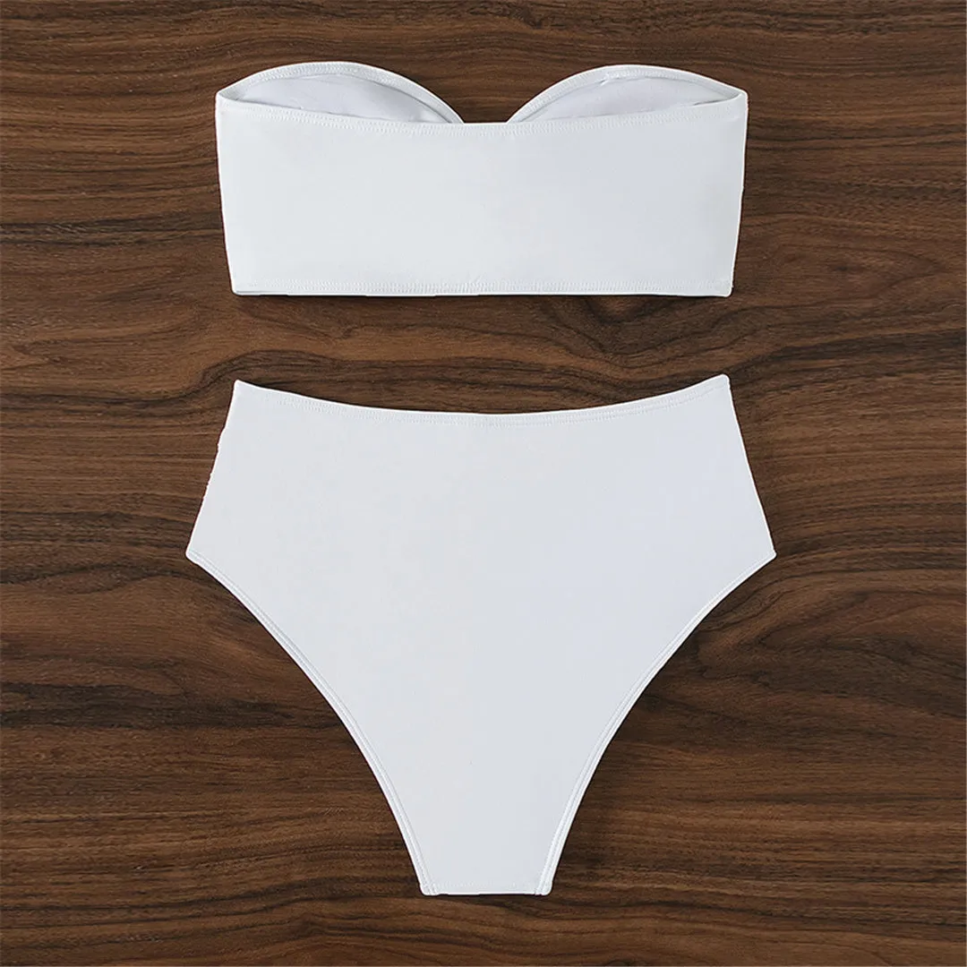 Margaret Bandeau 3D Flower Female Swimsuit High Waist Bikini