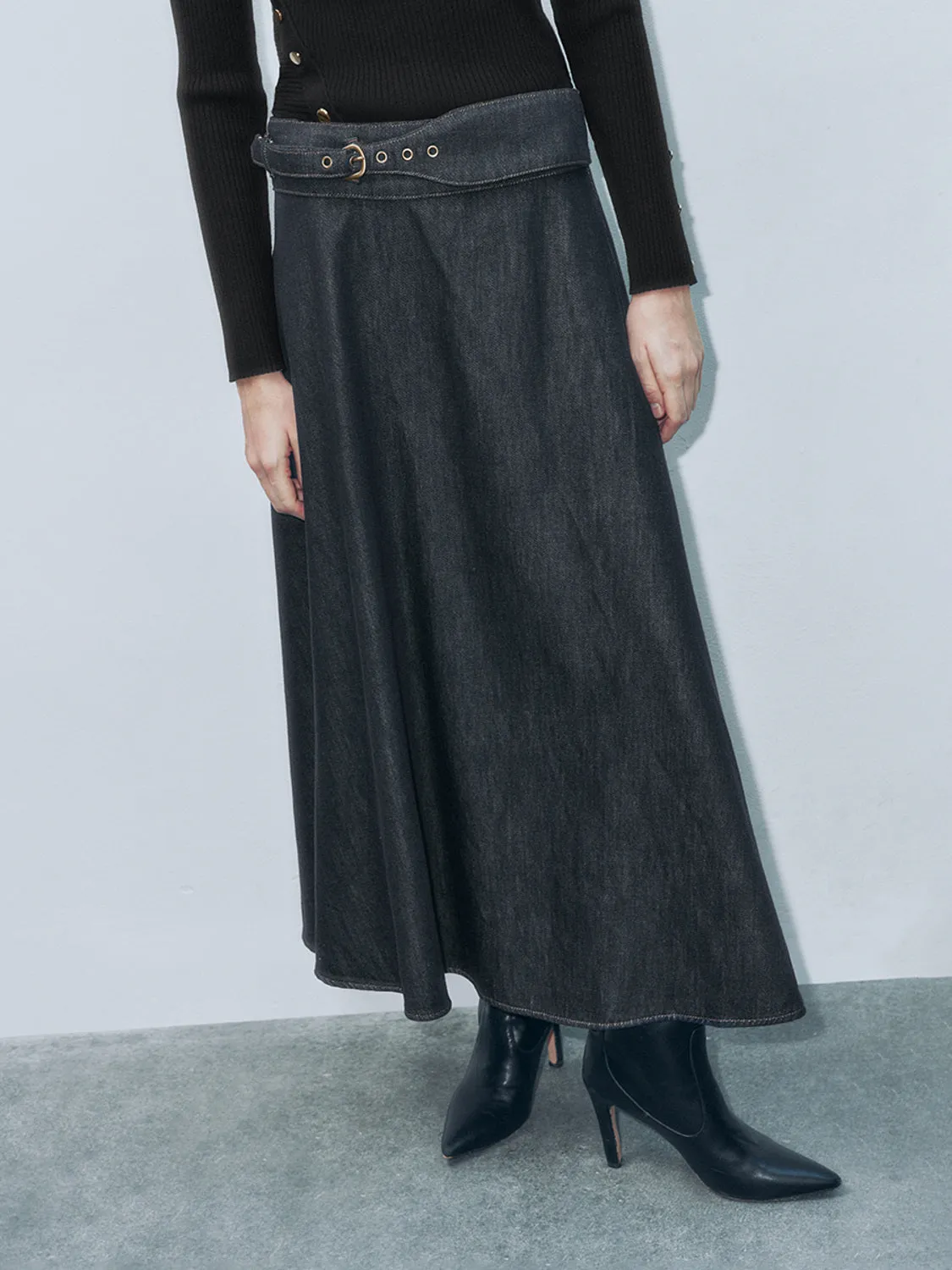 Maxi Denim Flared Skirts