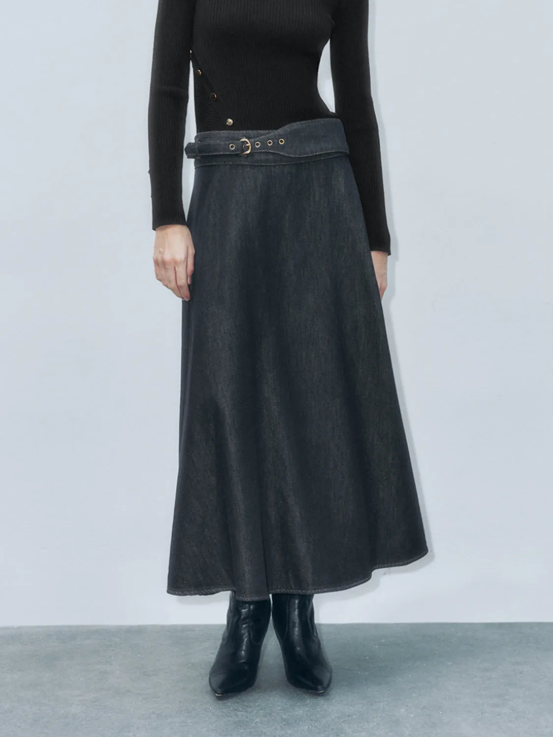 Maxi Denim Flared Skirts