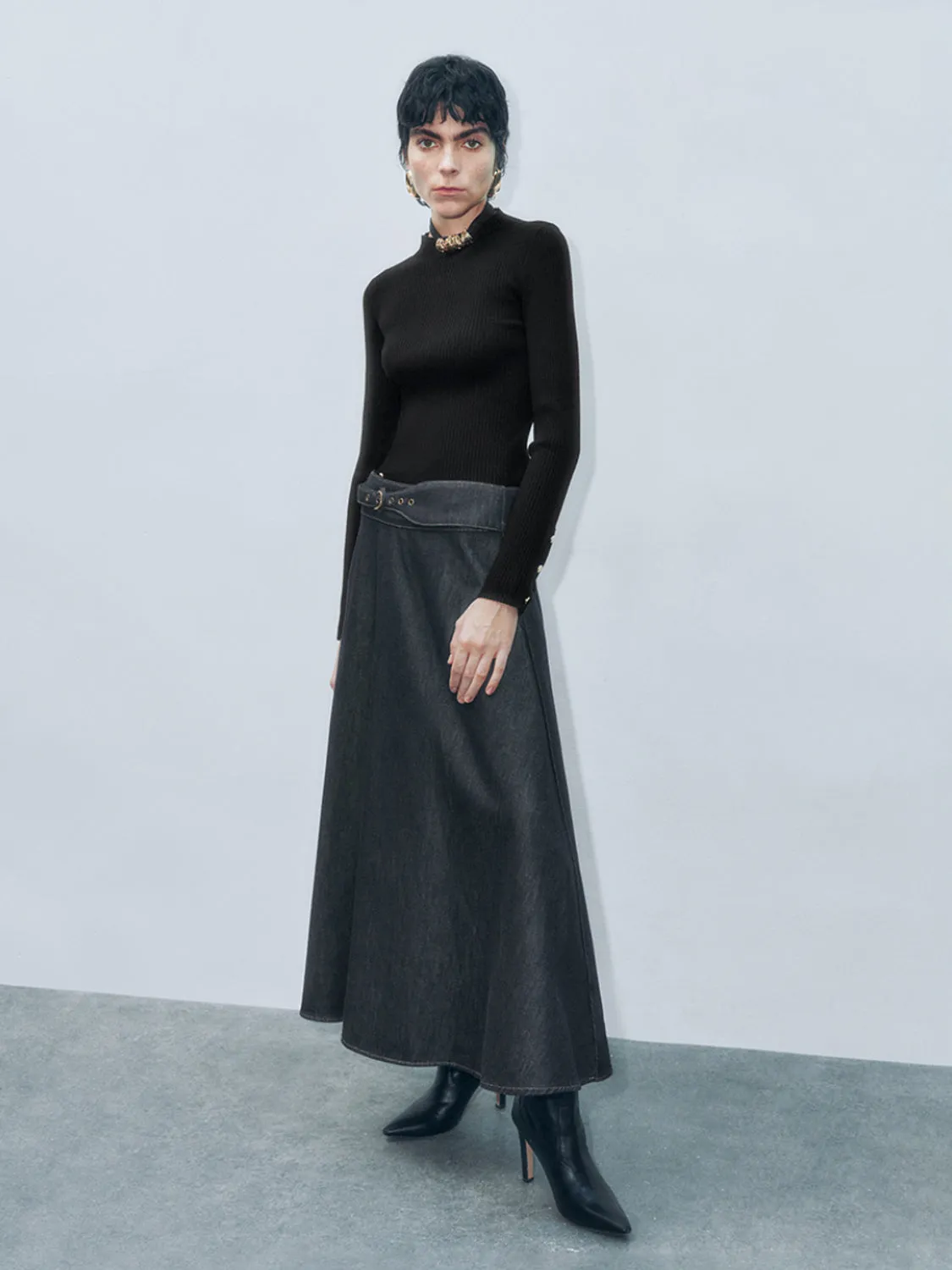 Maxi Denim Flared Skirts