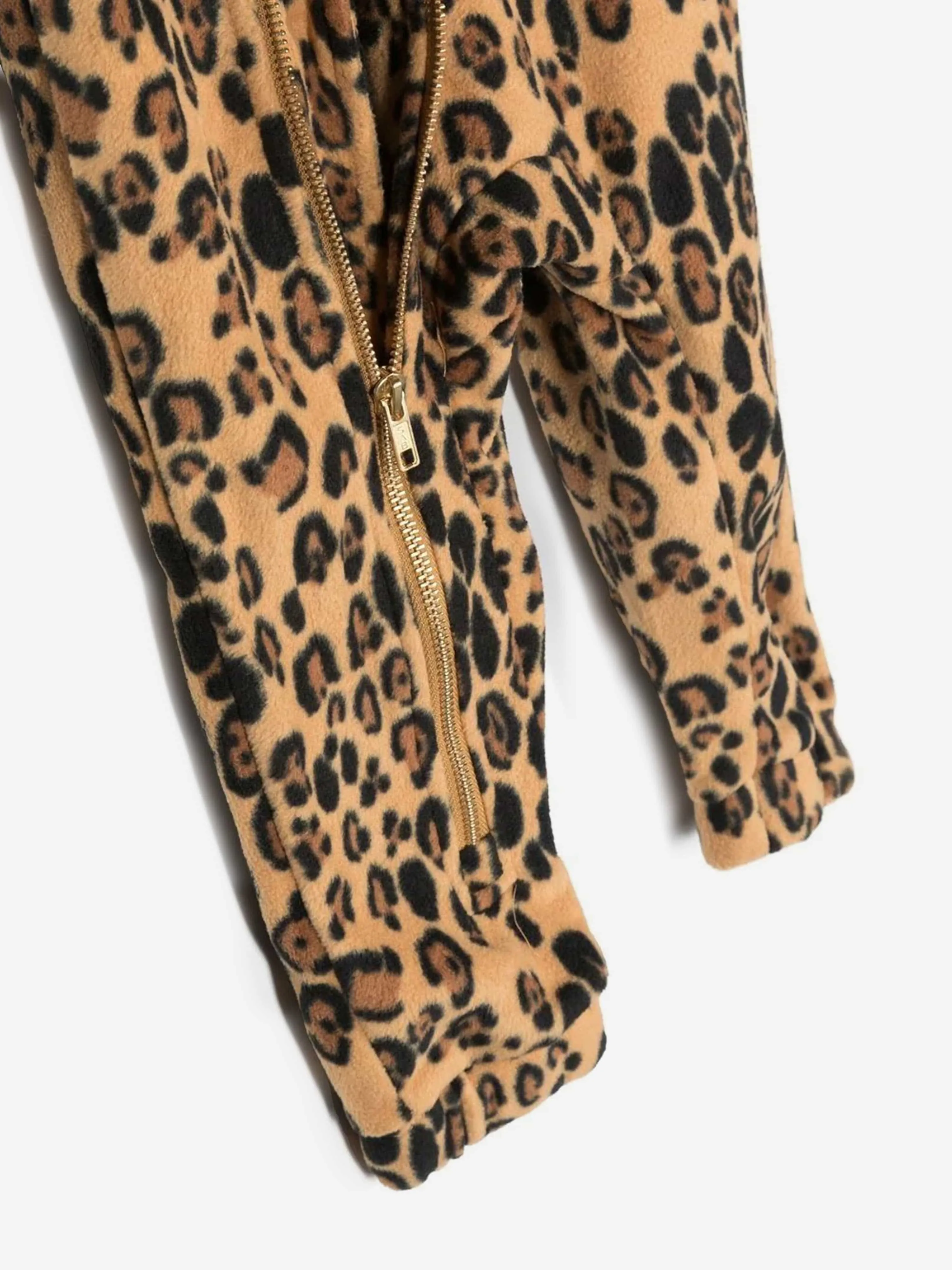 Mini Rodini Baby Girls Leopard Fleece Onesie in Brown
