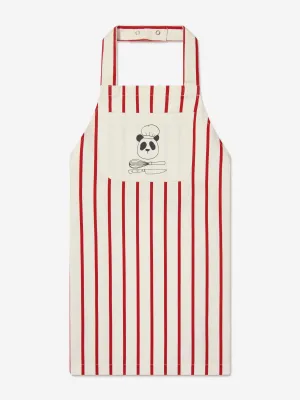 Mini Rodini Kids Stripe Panda Chef Woven Apron in Ivory